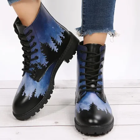 

Women‘s Block Heel Ankle Combat Boots Cool Lace Up Non-Slip Faux Leather Shoes Women‘s Outdoor Booties