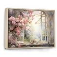thumbnail image 2 of Designart "Gazing through Country Window at Pink Blossoms I" Floral Framed Wall Art - Traditional Pink Window Bedroom Framed Canvas Wall Art, 2 of 6