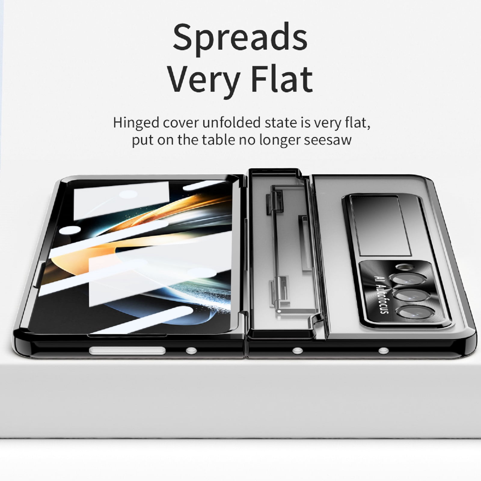 ELEHOLD for Samsung Galaxy Z Fold 4 Leveling Hinge Folding Case, HD Transparent Plating Frame Wireless Charging Hidden Kickstand 360° Full Protection Anti-Drop Shockproof Case for ZFold 4 7.6",Black