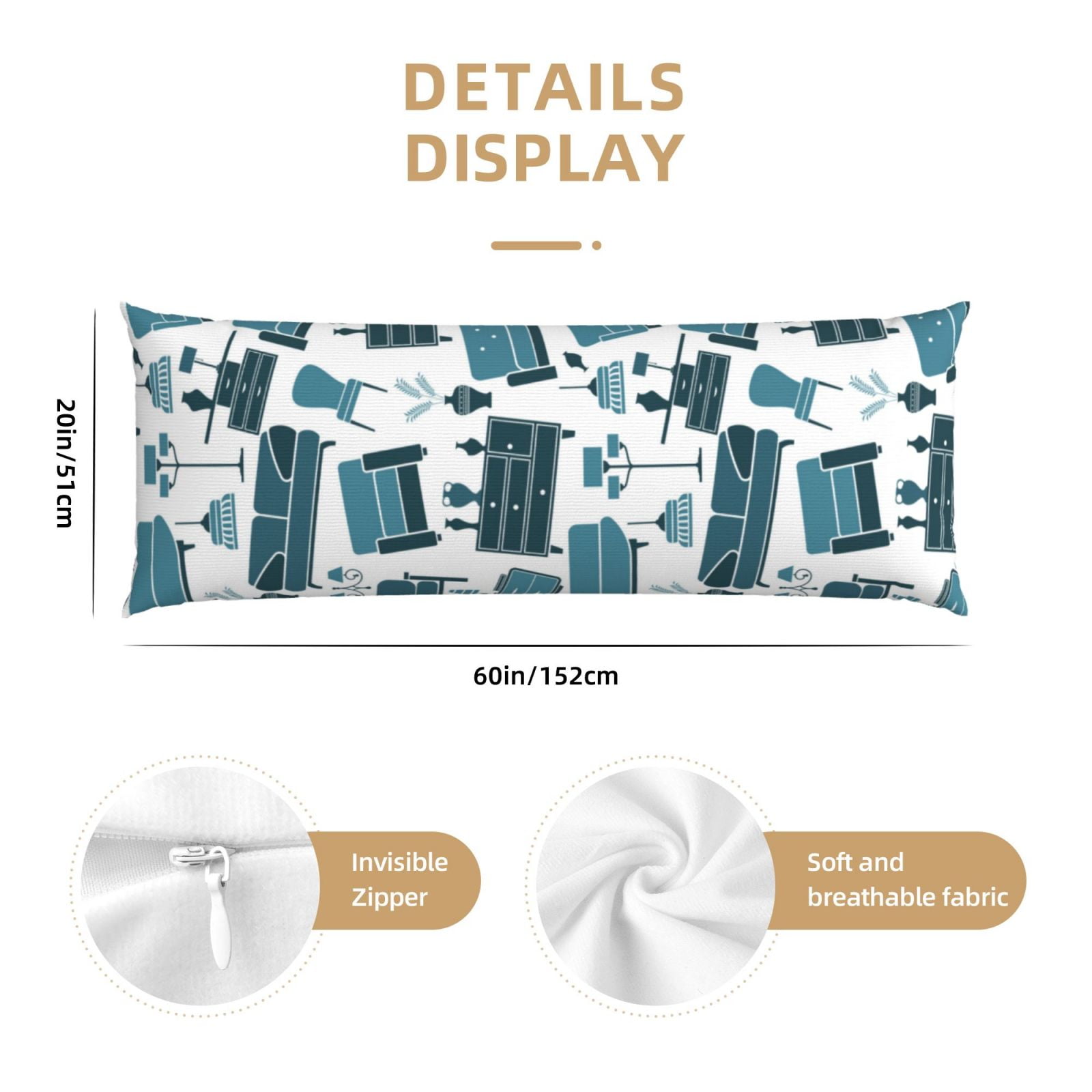 Naloa Modern Furniture Super Soft 20x60 Body Pillow Case,Long Side Hidden Zipper（PILLOWS ARE NOT INCLUDED）