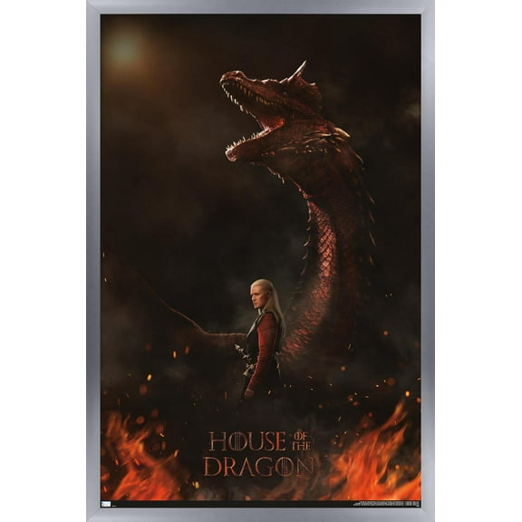 House of the Dragon - Daemon Dragon One Sheet Wall Poster, 14.725" x 22.375" Framed