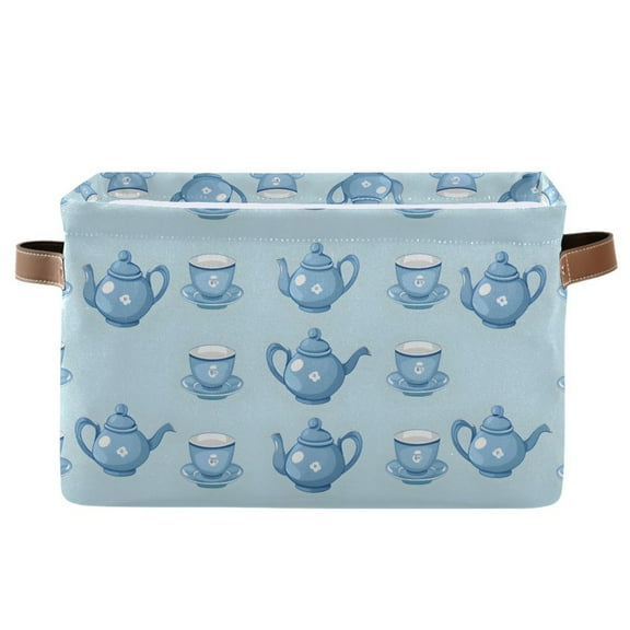 Kettle and Tea Cup Storage Bins with Handle Fabric Organizer Basket Foldable Box 1 Pack 14.2x10.2x8.3