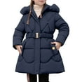thumbnail image 1 of Wdgfv Girls Long Waist Winter Coat For Girls With Warm Filling And Removable Hood Design For Cold Weather Navy 5-6Years, 1 of 5