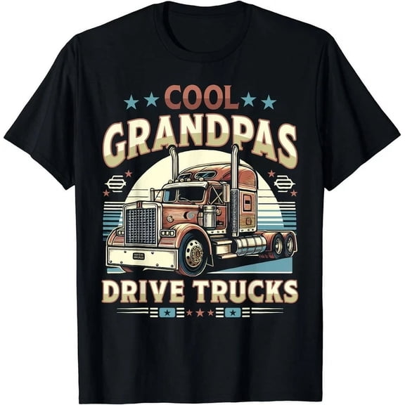 Retro Cool Grandpas Drive Trucks T-Shirt Vintage Semi Trucker Grandfather Gift Graphic Tee Men's Apparel