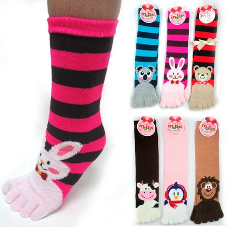 ToeSox 1 Pair Calf Length Funny Feet Animal Women's Striped Toe Socks Size
