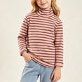 thumbnail image 6 of Girls Boys Turtleneck Long Sleeve Tops Striped Pullover Slim Fit Layering Fall Winter Fashion Soft Comfort Base Shirts Pink 12-13Years, 6 of 9