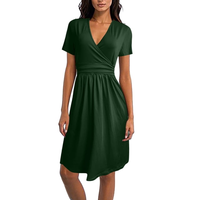 Vestido de manga corta con cuello en V para mujer - Estampado floral - Largo medio - Verano informal
