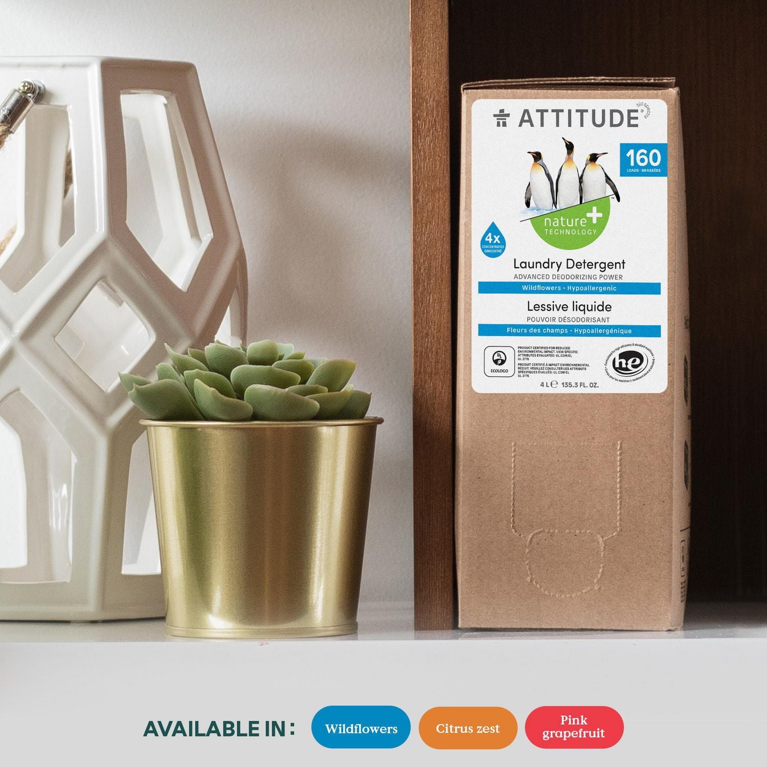 ATTITUDE nature+ technology, Laundry Detergent, Refill, Wildflowers, 160 Loads, 4L