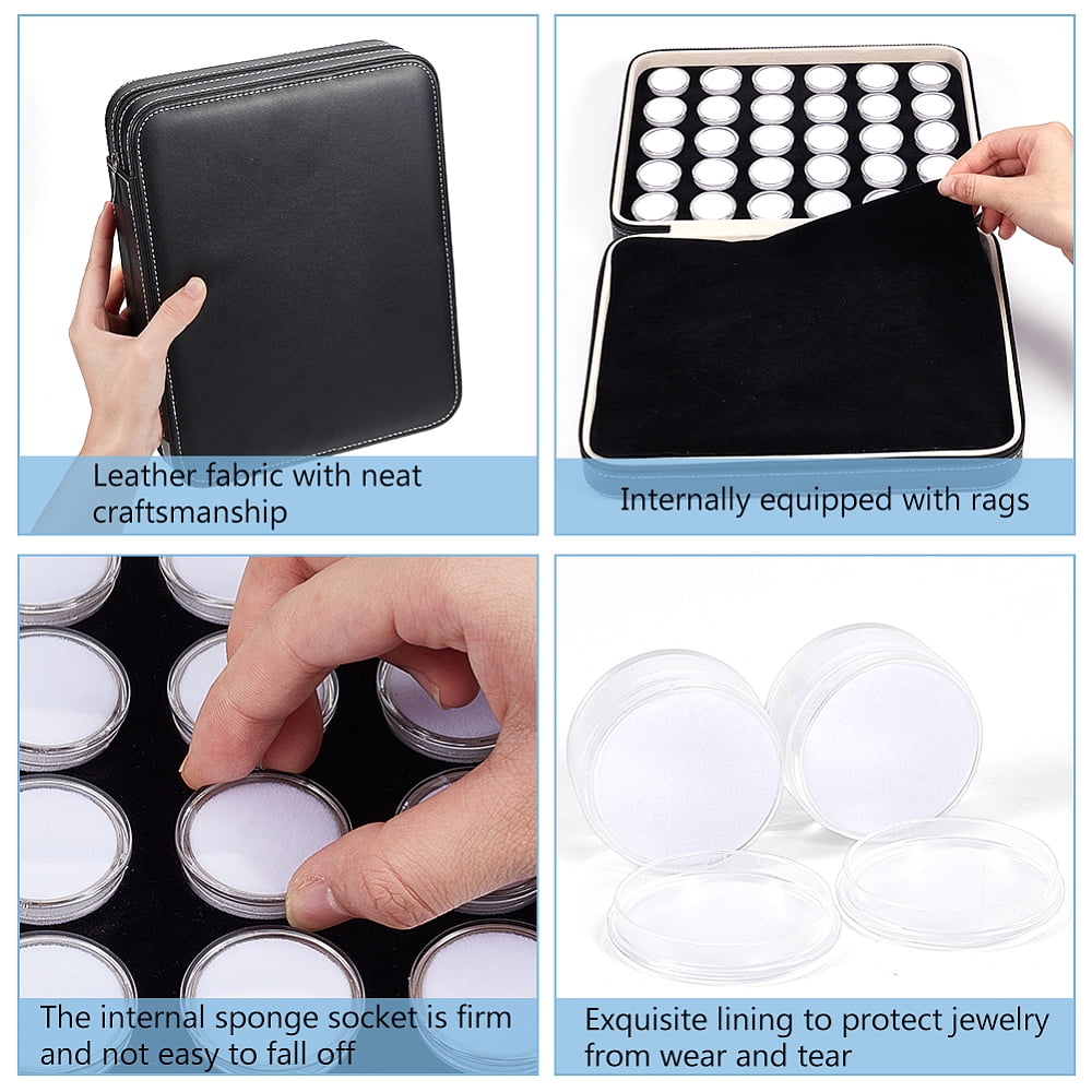 Plastic Loose Diamond Round Boxes Organizer Bags for Nail Art Small Items Loose Gems Storage with PU Leather Box White 20.5x25.7x6.8cm 60pcs/set diy