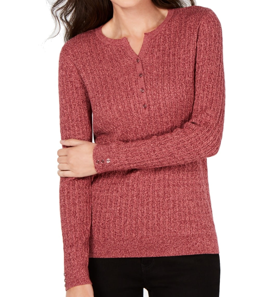 Karen Scott Womens Sweater Marled Henley Cable Knit Ribbed XL