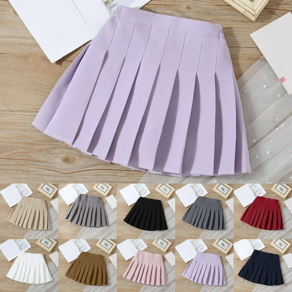 RTKFRFLM Girls High Waisted Pleated Skirt A-Line School Uniform Mini Skirt with Shorts Black 11-12Years