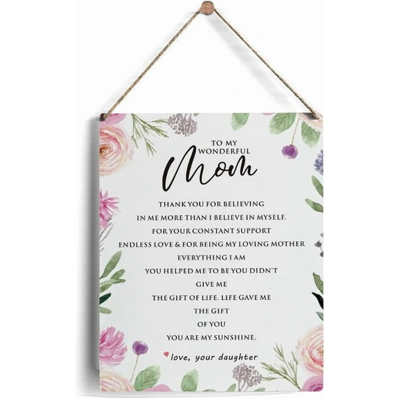 8x10 Inch Mother Sign Gifts From Daughter, Rustic Floral To My Wonderful Mom Wooden Signs For Mother'S Day Birthday Wood Plaque Hanging Sign Home Decor