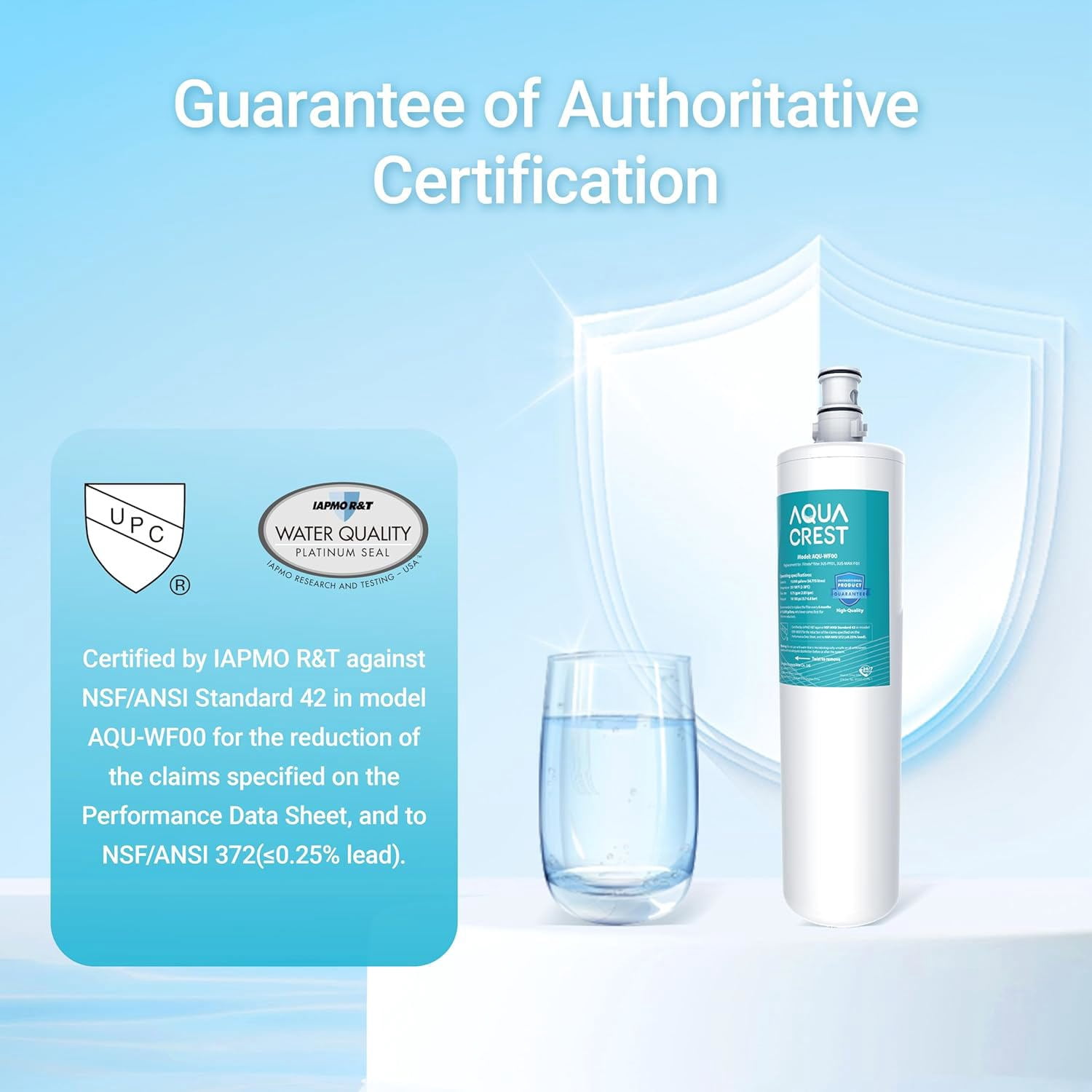 AQUA CREST 3US-PF01 Under Sink Water Filter, Replacement for Advanced Filtrete® 3US-PF01, 3US-MAX-F01H, 3US-PF01H, Delta RP78702, Manitowoc K-00337, K-00338, HF20 HF25 HF27