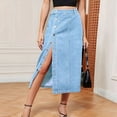 thumbnail image 4 of Women'S Casual High Waist Denim Mid Skirt Slit Button Up Jean Skirts with Pockets Light Blue S, 4 of 7