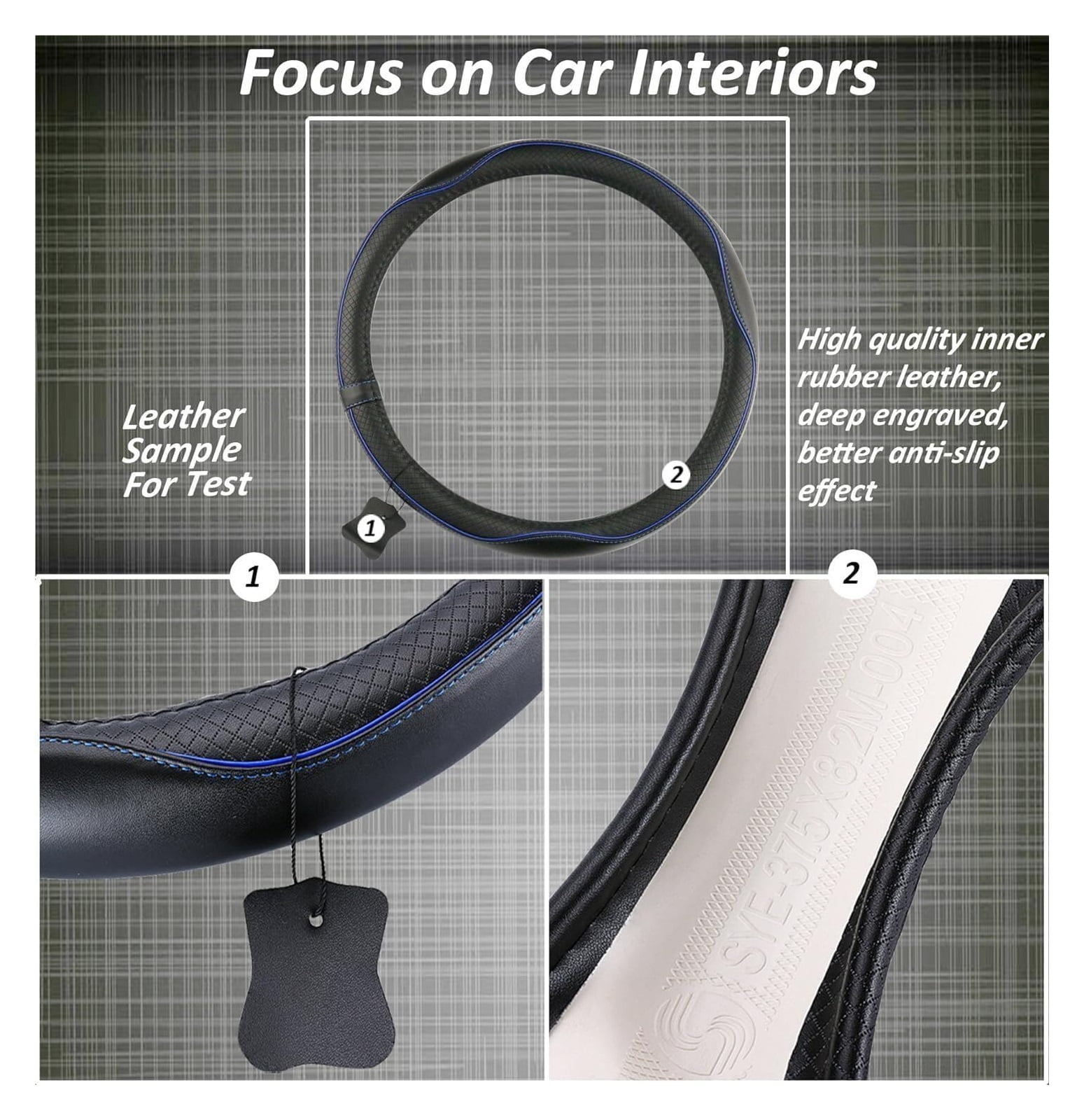 MPXBM PU Leather Steering Wheel Covers for Jeep Grand Cherokee L 6-Seater 2021 2022 2023 2024 2025 Anti Slip Breathable Car Steering Cover Sports Style Car Interior Accessories,(Black)