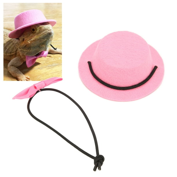 Tebru Reptile Hat and Bow Tie Cute Adjustable Lizard Valentine's Day Clothes Set for Bearded Dragon Hamster Guinea Pig
