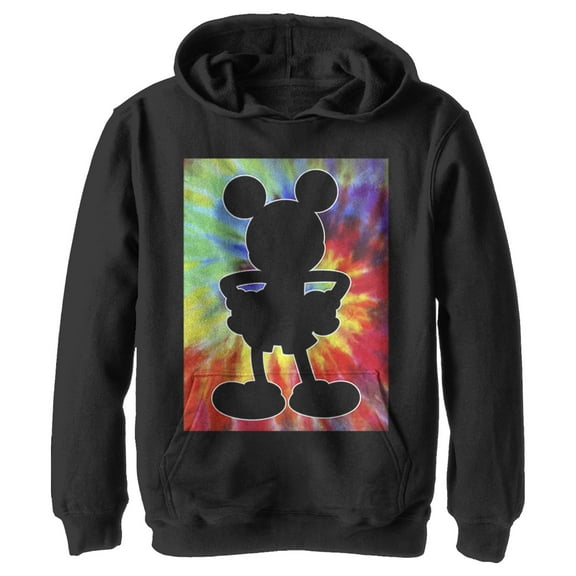 Boy's Mickey & Friends Mickey Mouse Retro Tie-Dye Silhouette  Pull Over Hoodie Black Small