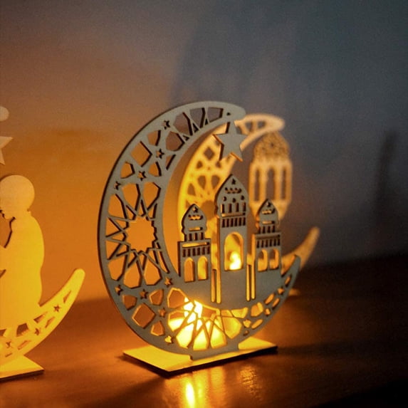 Attractive Appearance Ramadan Eid Moonlight Lamp, Wooden Eid Mubarak Ornaments Ramadan Decorations, Table Lamp Night Lights Lantern,C
