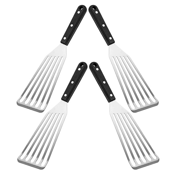 KAKOWELY Set of 4 Stainless Steel Kitchen Frying Spatulas with Handles for Safe Cooking