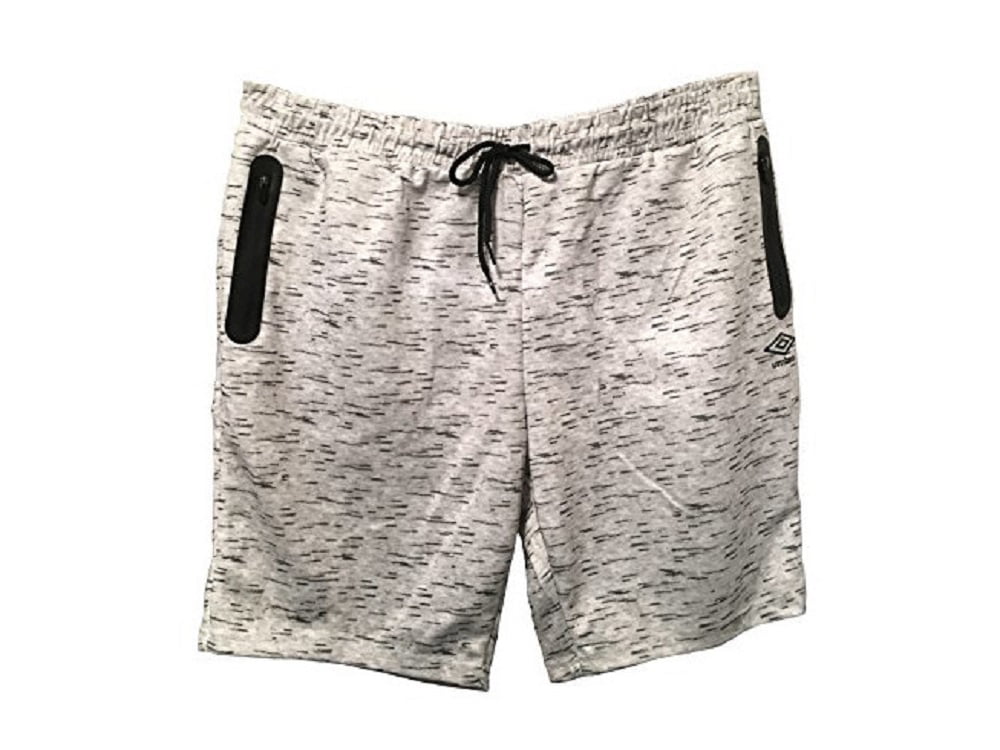 Umbro Mens Size XX-Large Comfort Control Drawstring Waist Shorts w/Zipper Pockets, Light Grey 