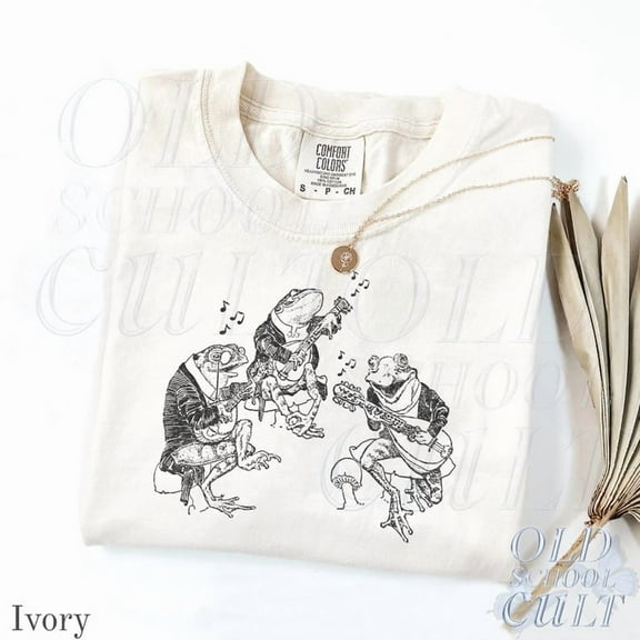 Frog Band Graphic Print T-Shirt | Vintage Musical Amphibian Tee | Retro Nature Art Unisex Top