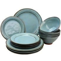 Terranea 12-Piece Country/Cottage Teal Terra Cotta Dinnerware Set (Service for 6)