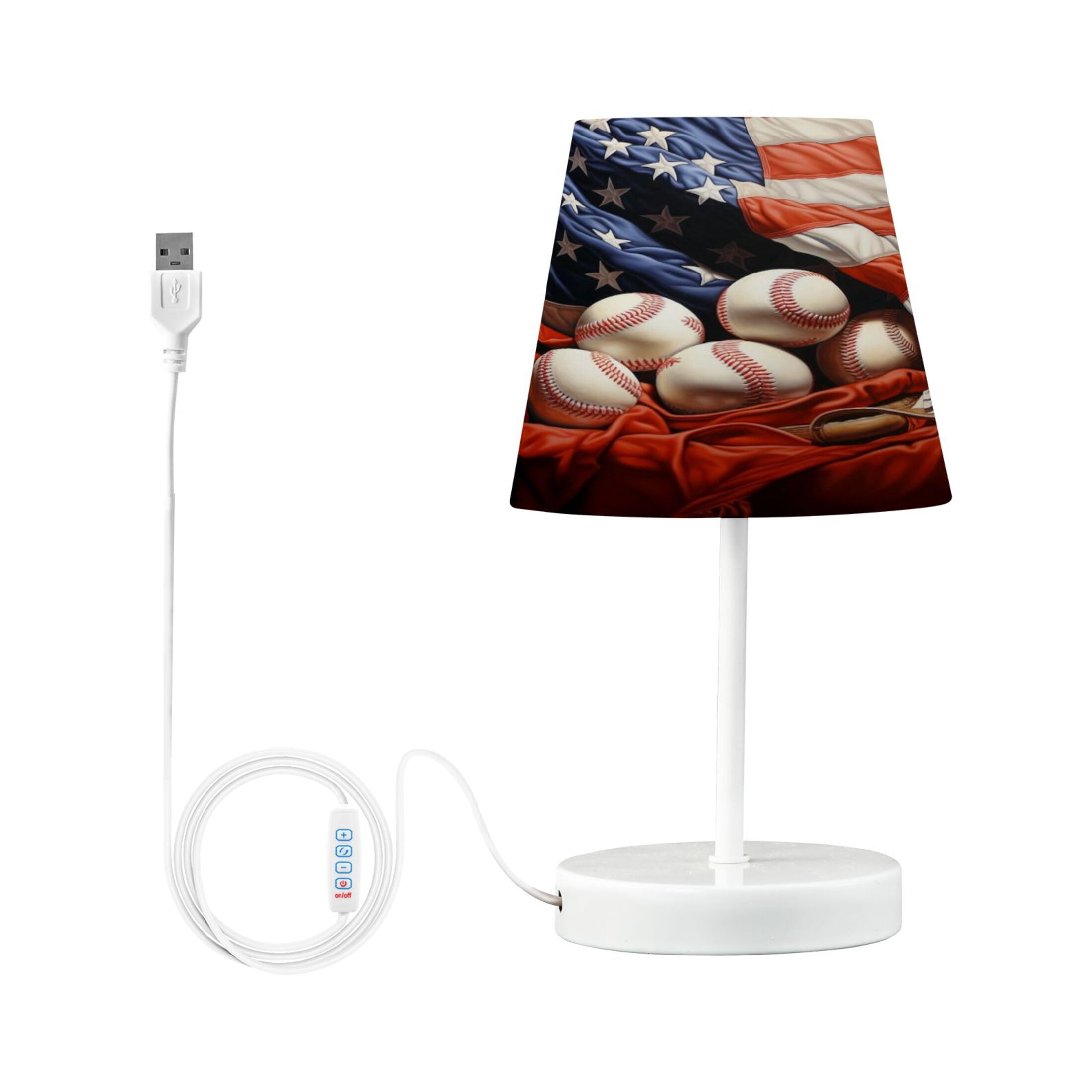 American Flag and Baseball Desk Lamp LED Table Nightstand Lamps with 3 Color Temperatures for Home Bedroom Living Room Decor 8x12