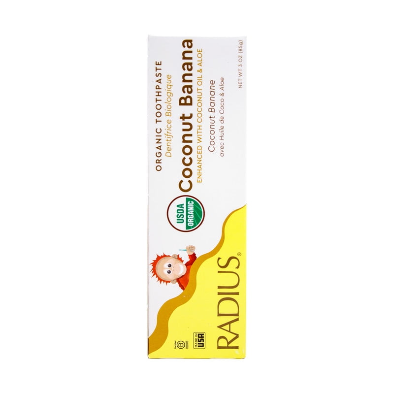 RADIUS USDA Organic Kids Toothpaste 3oz Non Toxic Chemical-Free Gluten-Free Designed to Improve Gum Health for Children's 6 Months and Up - Coconut Banana - Pack of 3