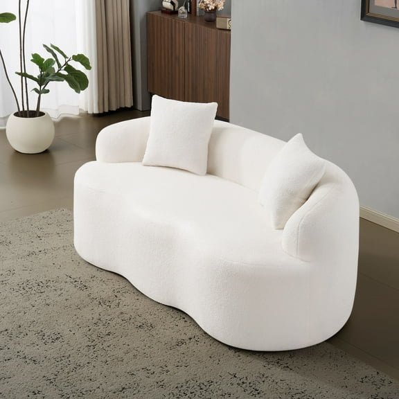 Elegant White Curved Loveseat Sofa: Modern Polyester Upholstery, Soft Foam & Spring Fill, 2-Seater for Living Room/Bedroom, No Assembly Required, 67" Wide