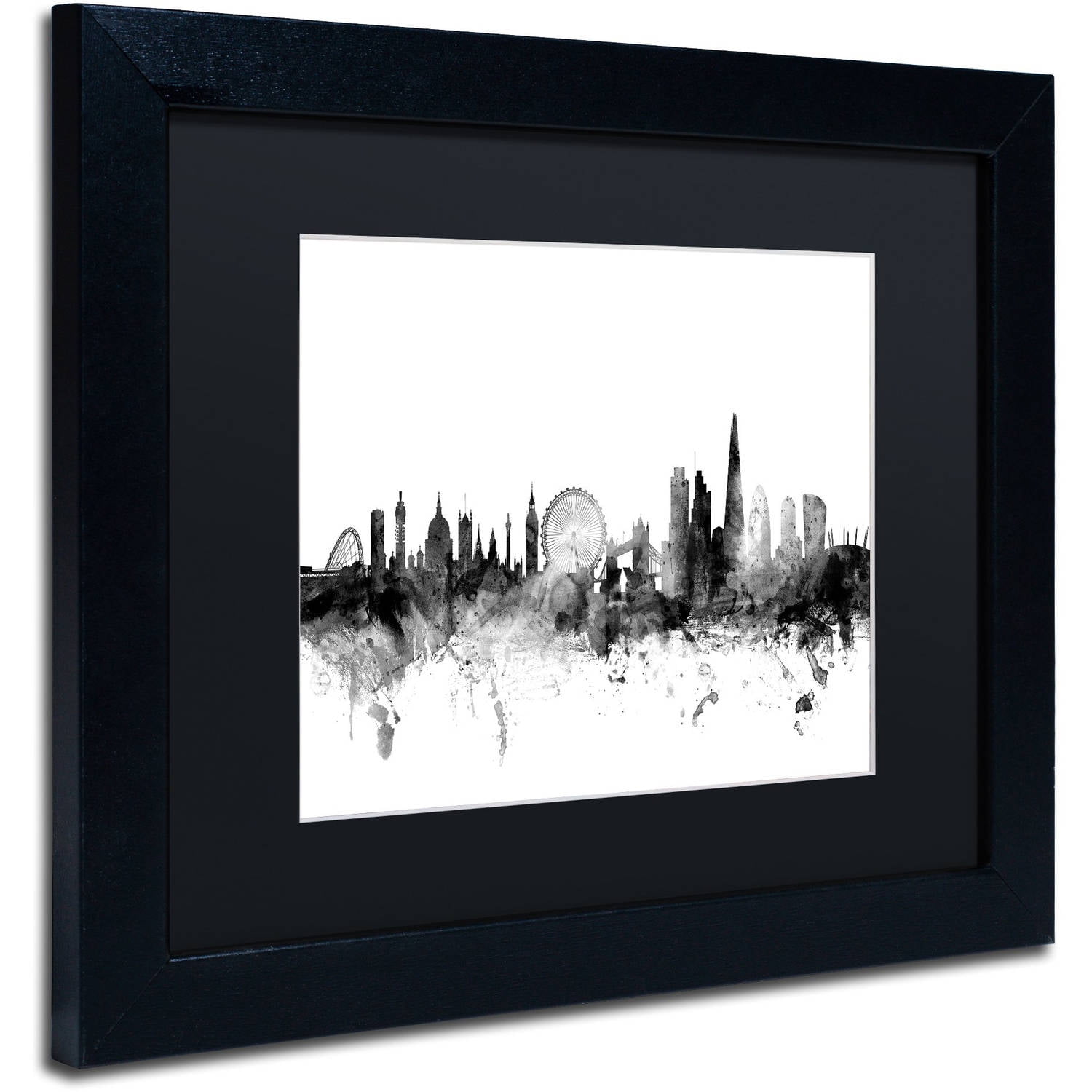 Trademark Fine Art "London England Skyline B&W" Canvas Art by Michael Tompsett, Black Matte, Black Frame