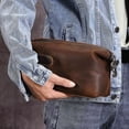 thumbnail image 2 of Sac à Main Rétro en Cuir pour Hommes, Sac de Toilette en Cuir Véritable, Sac Cosmétique à Main en Cuir crazy horse, Sac à Main pour Hommes, Grande Capacité de Rangement, 2 of 5