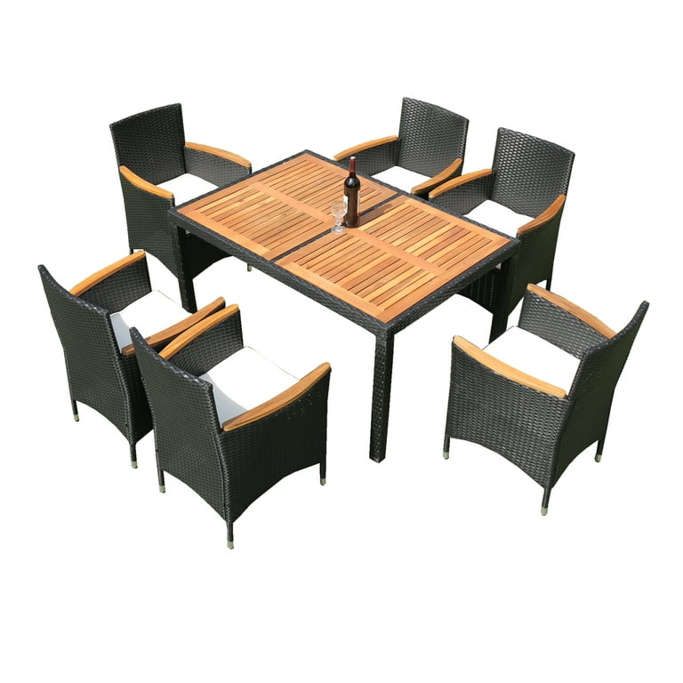 Outdoor Dining Table and Chairs Set 7 PCS Heavy Duty Wicker Patio Dining Set Patio Furniture Set Conversation Set for Garden Balcony Poolside