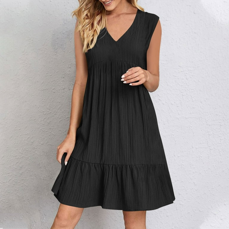 Dezsed Women's Summer Tiered Mini Dress High Waisted V Neck Ruffle Sleeveless A Line Dresses Casual Flowy Sundress Black S - Walmart.com Dezsed Women's Summer Tiered Mini Dress High Waisted V Neck Ruffle Sleeveless A Line Dresses Casual Flowy Sundress Black S - Walmart.com