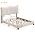 thumbnail image 3 of Full Size Upholstered Platform Bed, Velvet Fabric Bed with Vertical Channel Tufted Headboard, Solid Wood Bed Frame with Slats Support, No Box Spring Needed, Beige, 3 of 8