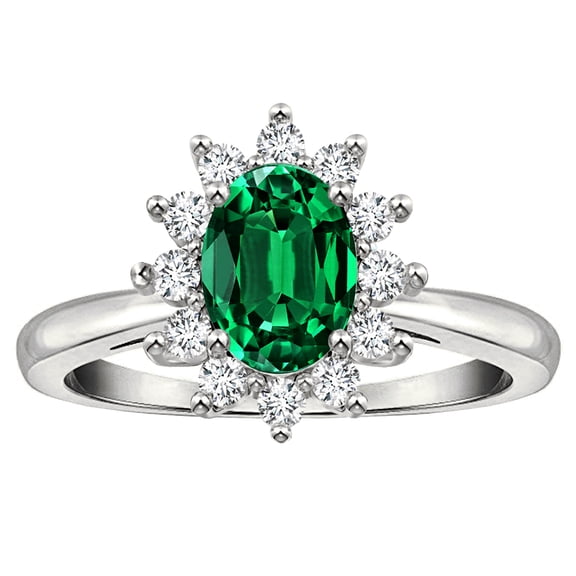 Star K � Classic Lady Diana Halo Oval 7x5 Simulated Emerald Ring