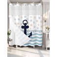 thumbnail image 4 of Coastal Nautical No Hook Shower Curtain Waterproof, Bathroom Curtains with Snap in Liners and See Through Top Window, Blue Striped Starfish Shell Beach Hotel Style Bathtub Curtains Shower 72"Wx78"L, 4 of 8