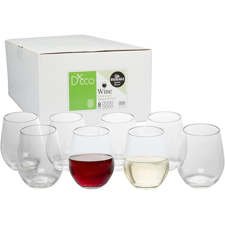 D'Eco Unbreakable 20 oz Wine Glasses, Set of 8, Reusable Shatterproof Clear  Glassware, Stemless, Durable, Elegant - Walmart.com