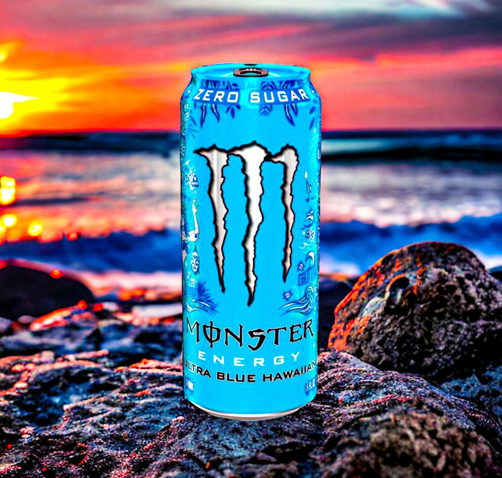Monster Energy Ultra Blue Hawaiian, Sugar Free Energy Drink, 16 Ounce (Pack of 12)