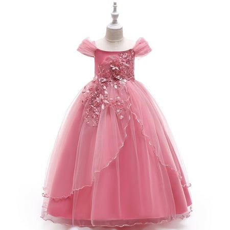 

Herrnalise Toddler Girls Temperament Minimalistic Bowknot Embroidered Flower Net Yarn Birthday Party Gown Dresses