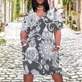 thumbnail image 2 of Steampunk Birds Floral Gray Design Women's Loose Short Sleeve Dress Casual Summer Plus Size Long Dresses with Pockets, 2 of 5