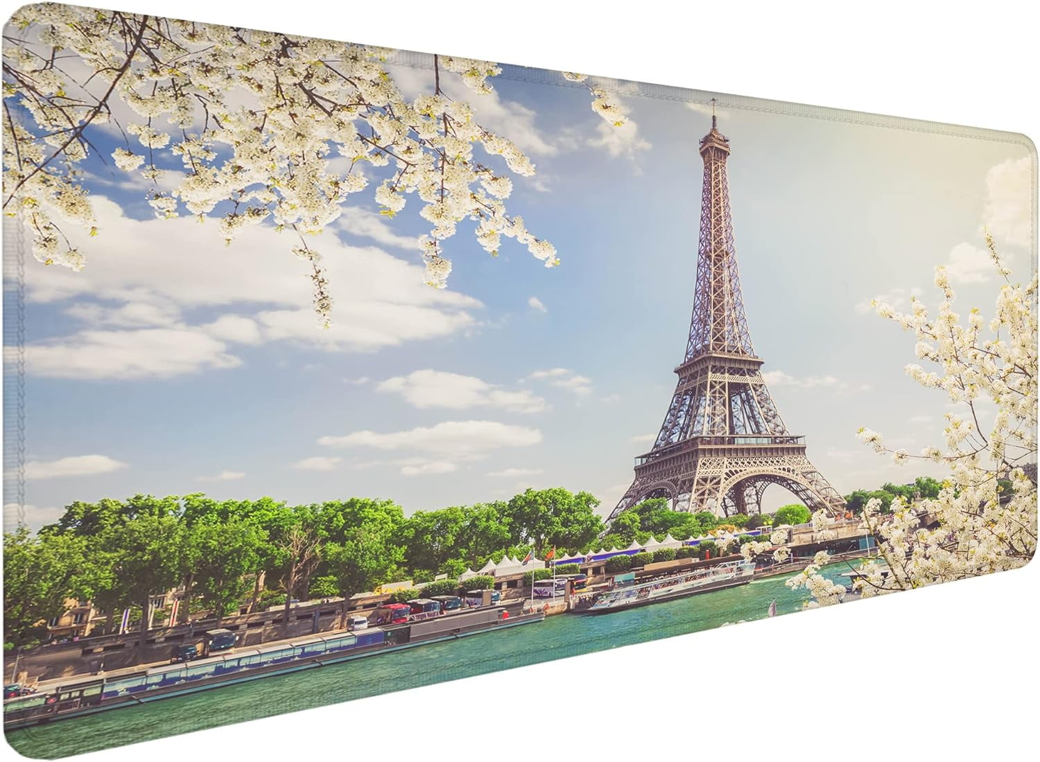 Eiffel Tower Gaming Mouse Pad,Paris Seine River Large Mouse Pad Desk Mat Computer Keyboard with Non Slip Base for Home Office,Extended Large Size 31.5" X 15.7"