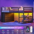 thumbnail image 6 of Twin Size Loft Bed with LED Lights, 6 Storage Drawers, 2 Tier Storage Shelves,Metal Low Loft Bed with 15" H Stairs,Safety Guardrail, Spave Saving, Black/White/ Brown/Pink, 6 of 8