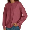 thumbnail image 2 of Holzkary Oversized Sweatshirt for Women Loose Pullover Knit Sweatshirt with Exposed Seams & Loose Fit Casual Long Sleeve Sweatshirt Comfy Fall Winter Outfits Clothes 2025 Fashion Watermelon Red L, 2 of 9