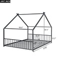 thumbnail image 3 of Full Size House Bed with Two Side Fence,Metal Platform Bed Frame with Roof for Bedroom,Living Room,No Box Spring Required,Black, 3 of 9