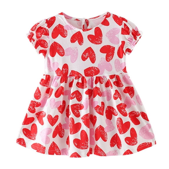 Hihipz Big Girl's Dress Heart Print Short Sleeve A Line Dresses Kids Children Girls Everyday Soft Dresses,Sizes 2-12