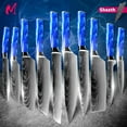 thumbnail image 2 of Japanese Kitchen Knife Set with Beautiful Blue Resin Handle -Chef Knife, Bread Knife, Cleaver Knife, Paring Knife, & More (10-Piece Chef Knife Collection), 2 of 7
