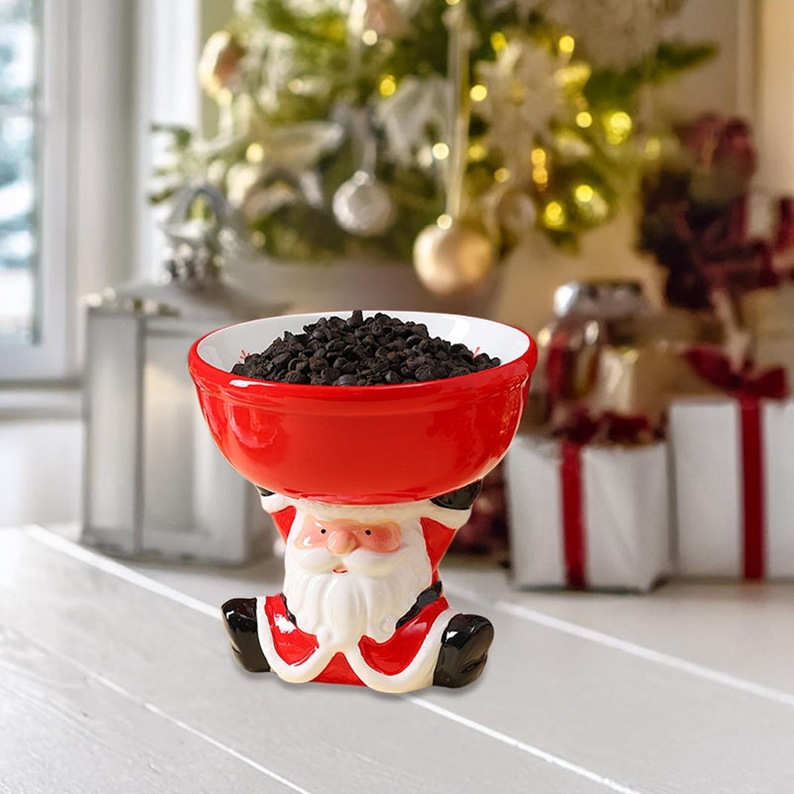 Gytml Ceramic Christmas Pet Bowl With Santa Claus Base,Multi-Functional Container For Candy, Treats & Pet Feeding,3D Festive Pet Storage Bowl For Parties & Home Use Red 16x15.2cm