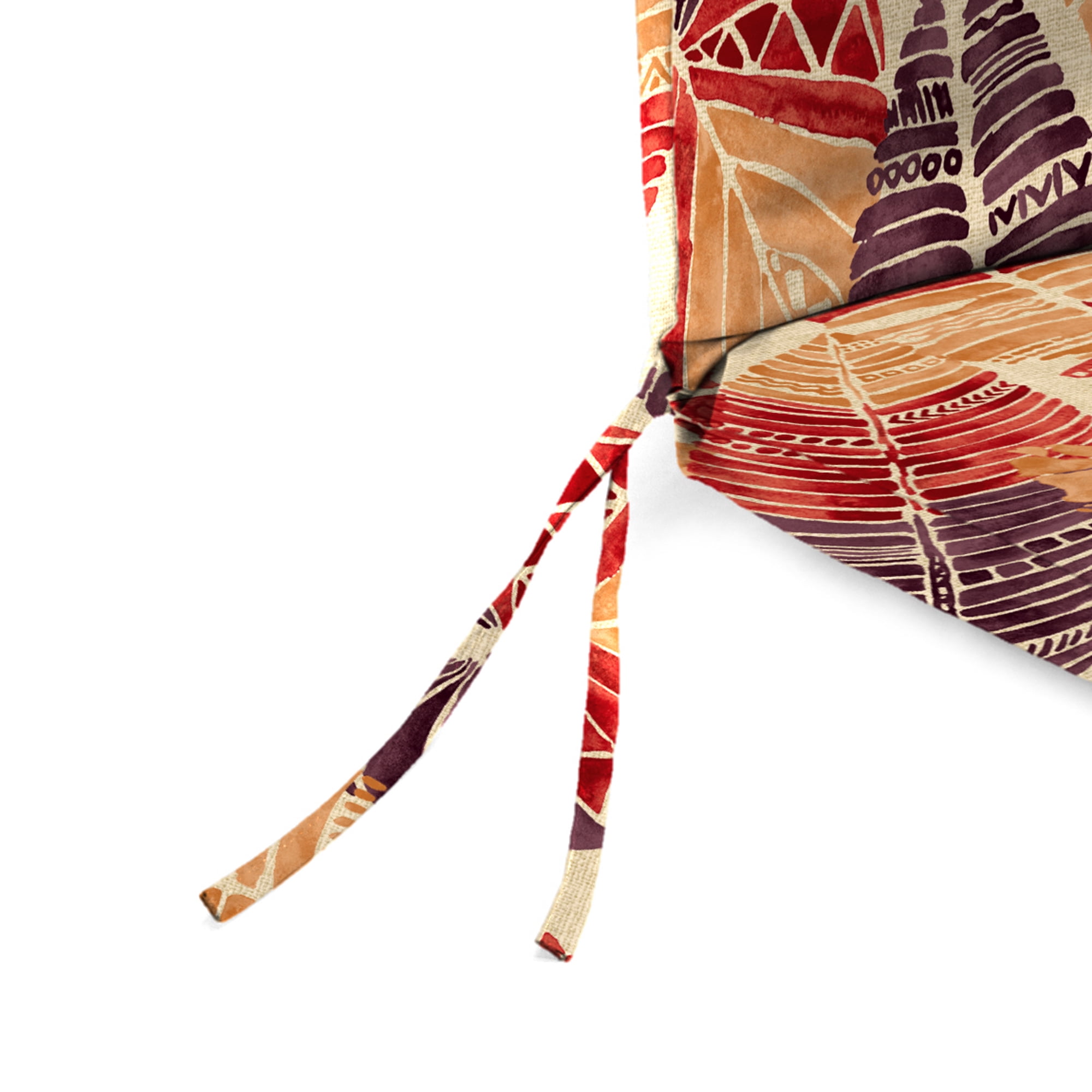 Jordan Manufacturing 44" x 21" Hixon Sunset Beige Leaves Rectangular Outdoor Chair Cushion with Ties and Hanger Loop