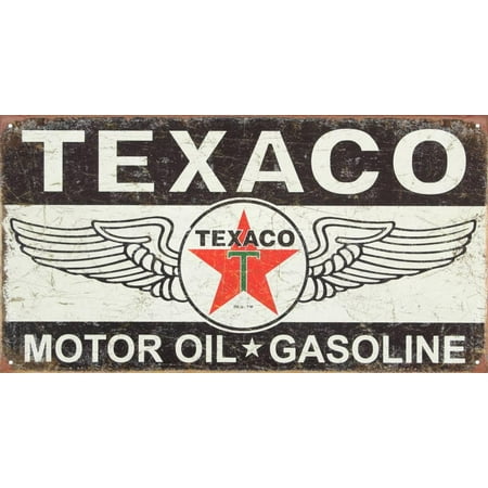 Logo Metal Sign - Texaco Winged Logo Distressed Retro Vintage Tin Sign Tin Sign - 16x8.5