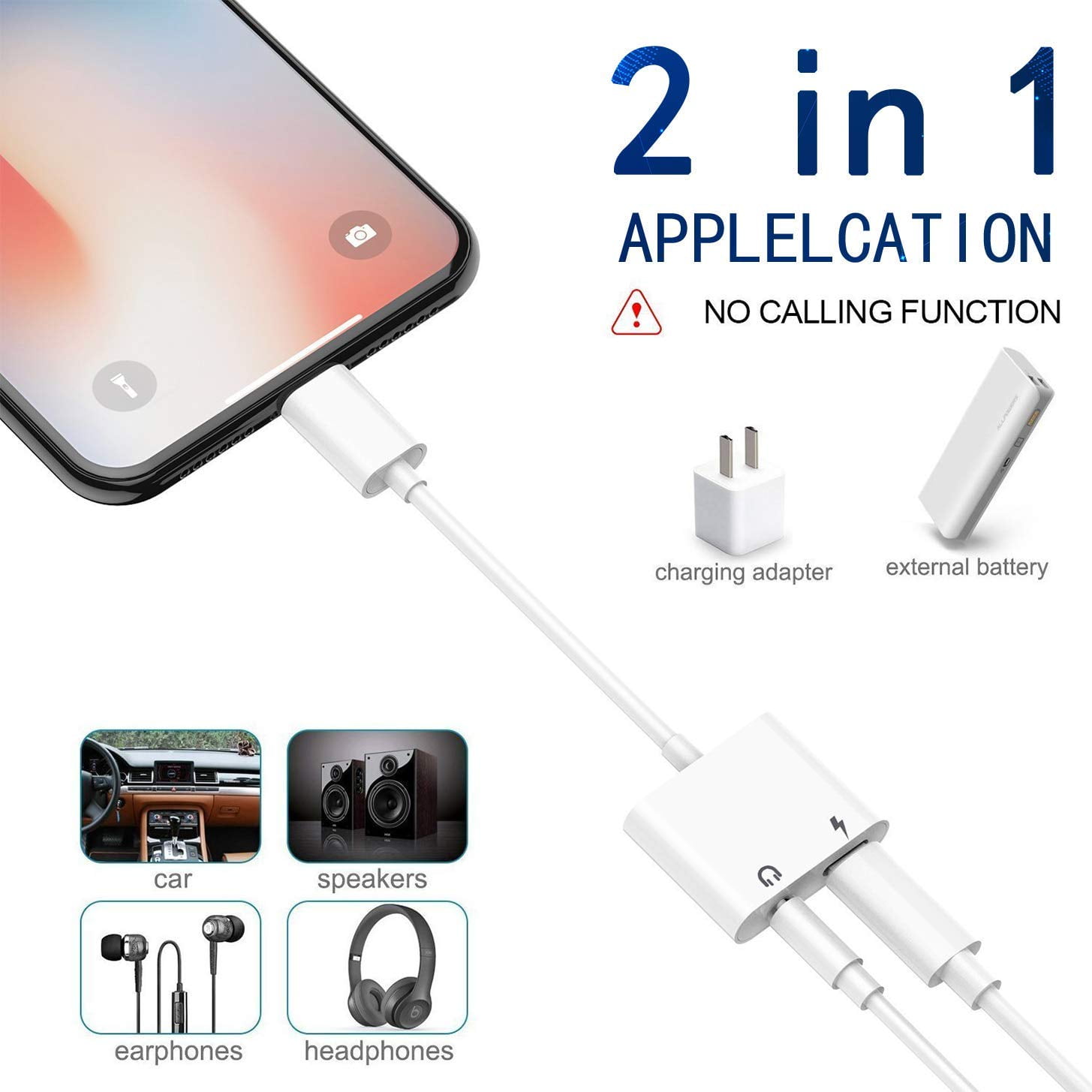 Headphone Adapter for iPhone，Apple MFi Certified Lightning to 3.5mm Jack Dongle Aux Audio Charger Splitter Compatible with iPhone 13/12/XS/X 8 7 Audio Earphone Adaptor Support All iOS System 2 in 1 